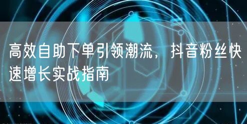 高效自助下单引领潮流，抖音粉丝快速增长实战指南