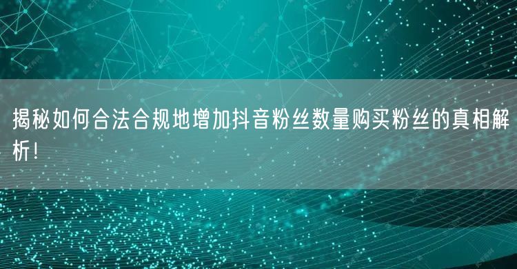 揭秘如何合法合规地增加抖音粉丝数量购买粉丝的真相解析！