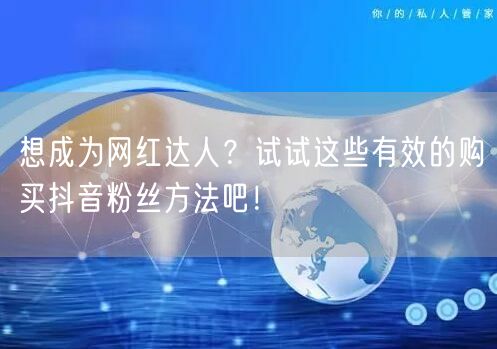 想成为网红达人？试试这些有效的购买抖音粉丝方法吧！