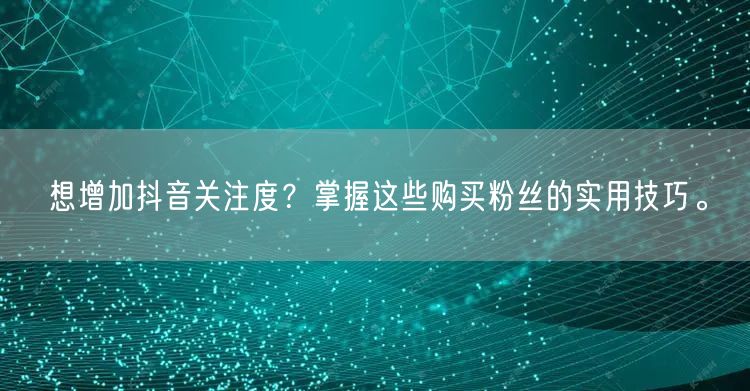 想增加抖音关注度？掌握这些购买粉丝的实用技巧。