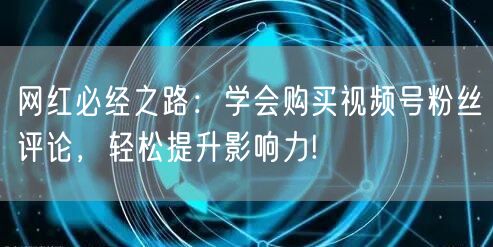 网红必经之路：学会购买视频号粉丝评论，轻松提升影响力!